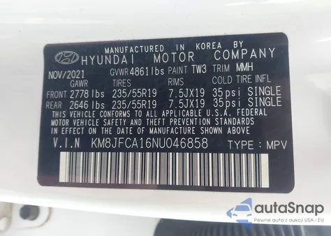 2022 Hyundai Tucson Hybrid Sel Convenience z USA, uszkodzony, nr VIN KM8JFCA16NU046858